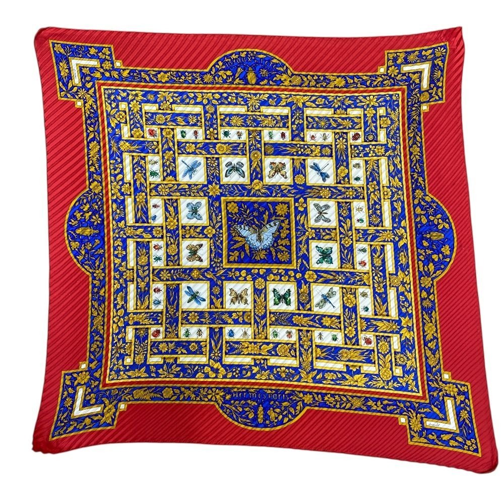 Hermes Scarf Joyaux de L'ete Summer Pleat Pleats Carre 90 Silk Red Multicolor