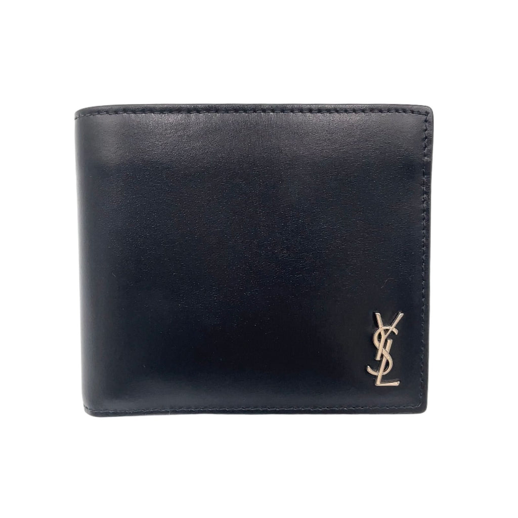 Saint Laurent Paris Tiny Cassandra Leather Black Bifold Wallet Silver
