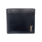 Saint Laurent Paris Tiny Cassandra Leather Black Bifold Wallet Silver