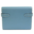 Hermes Kelly Wallet Compact Trifold Blue Jean Silver Hardware — view 3