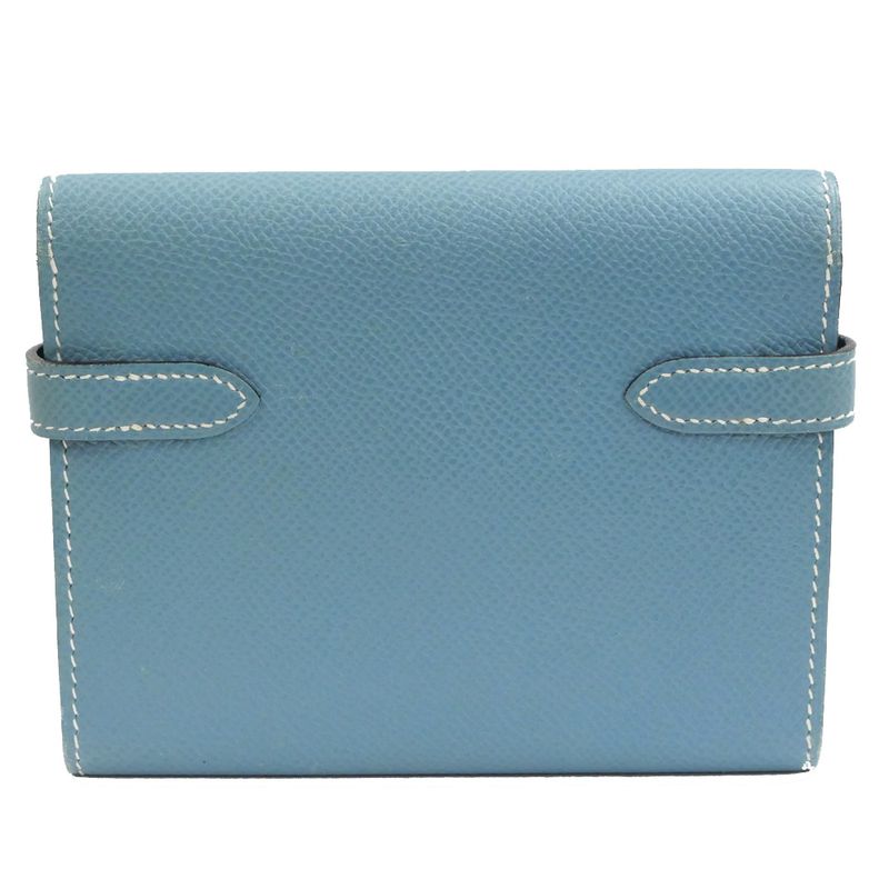 Hermes Kelly Wallet Compact Trifold Blue Jean Silver Hardware — view 3