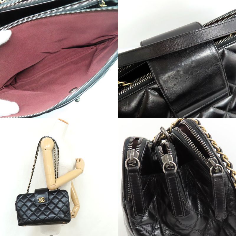 Chanel Quilted Chain Shoulder Bag Bow-ring Black Antique Hardware No — view 9