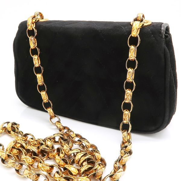 Chanel Chain Shoulder Gripoix 1993 Suede Black Chevron — view 4