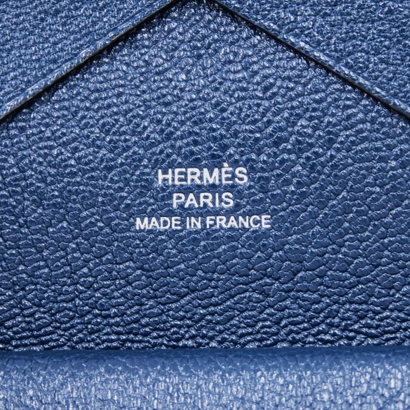 Hermes Calvi Duo Chevre Deep Blue Engraved B 0850 Card Case — view 9