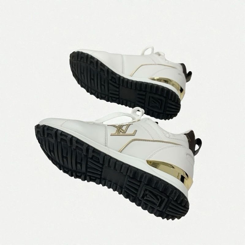 Louis Vuitton Run Away Line Monogram Sneakers Shoes Leather White Gold Brown — view 6