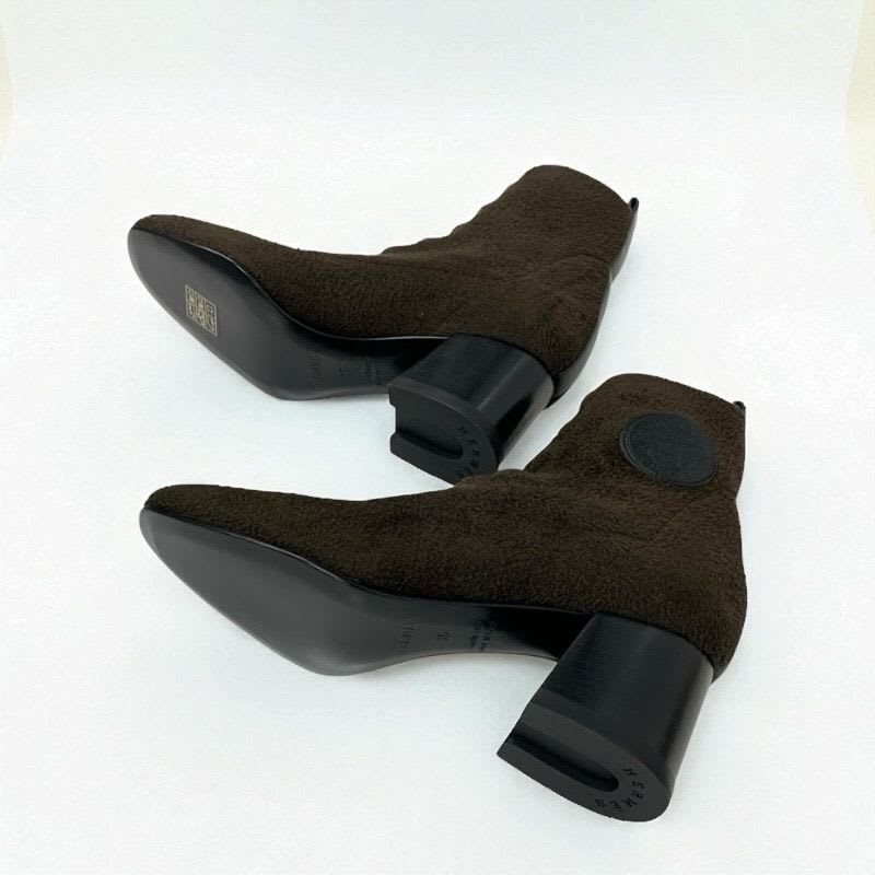Hermes Volver Boots Short Shoes Fabric Leather Khaki Exlibris Knit — view 6
