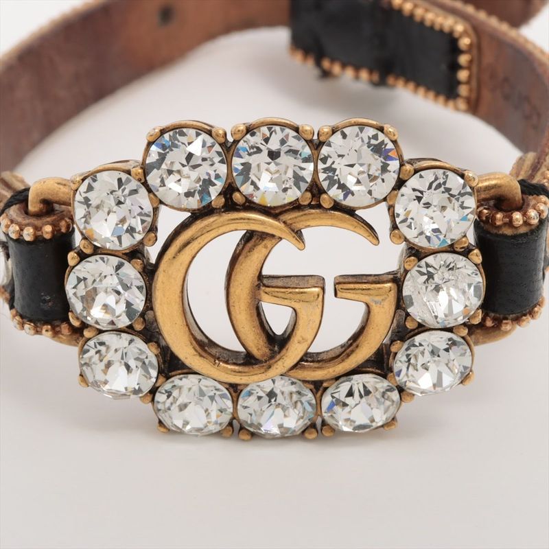 Gucci Double G Leather Rhinestone GP Bracelet — view 7