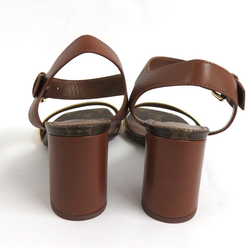 Louis Vuitton Monogram Ankle Strap Heel Sandals Brown Gold 36 1 2 — view 5