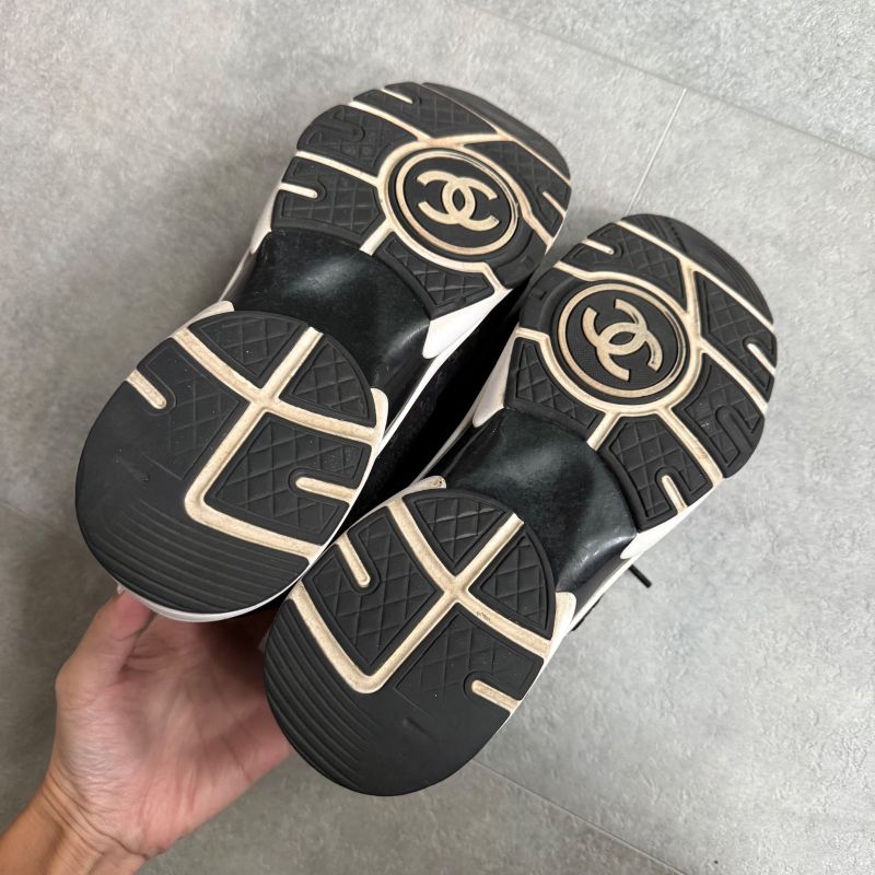 Chanel Coco Mark Sneakers Suede Mesh Logo Black White 38 — view 7