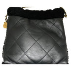 Chanel 22 Small Handbag Chain Bag Shearling Aged Lambskin Black Gold Hardware — view 3
