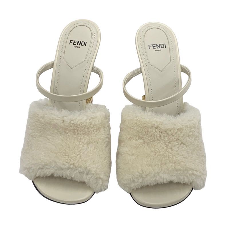 Fendi First Sandals Mule Party Shoes Metal Heel Sheepskin Beige — view 2