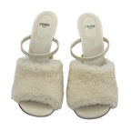 Fendi First Sandals Mule Party Shoes Metal Heel Sheepskin Beige — view 2
