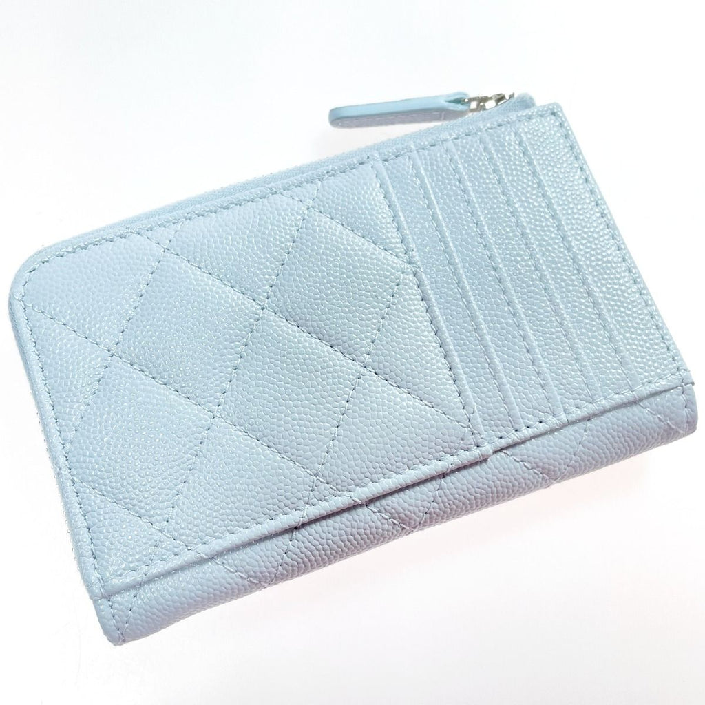 Chanel Quilted Card Case Ap3836 Light Blue Coco Mark Caviar Leather Coin — view 3