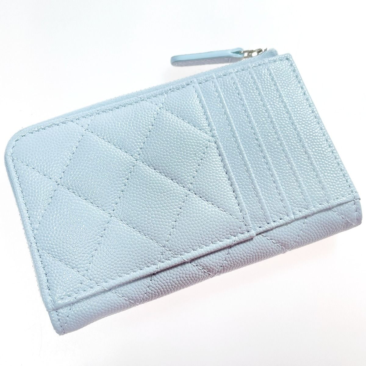 Chanel Quilted Card Case Ap3836 Light Blue Coco Mark Caviar Leather Coin — view 3