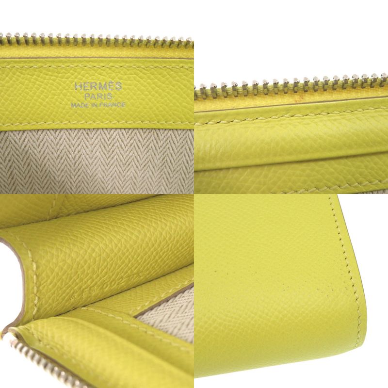 Hermes Zip Tablet Vaux Epson Lime Engraved A Yellow Clutch Bag 0062 — view 7