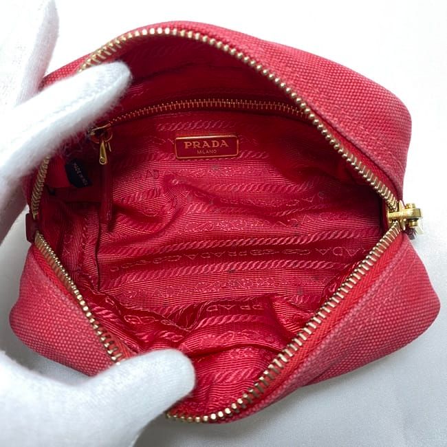 Prada Pouch Red 1 N0175 Small Bag Canvas Leather — view 7