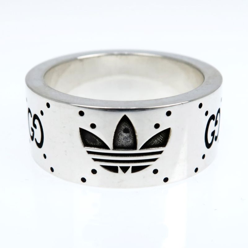 Gucci Adidas Collaboration Ring Engraving Wide Trefoil 17 AG 925 Jewelry — view 4