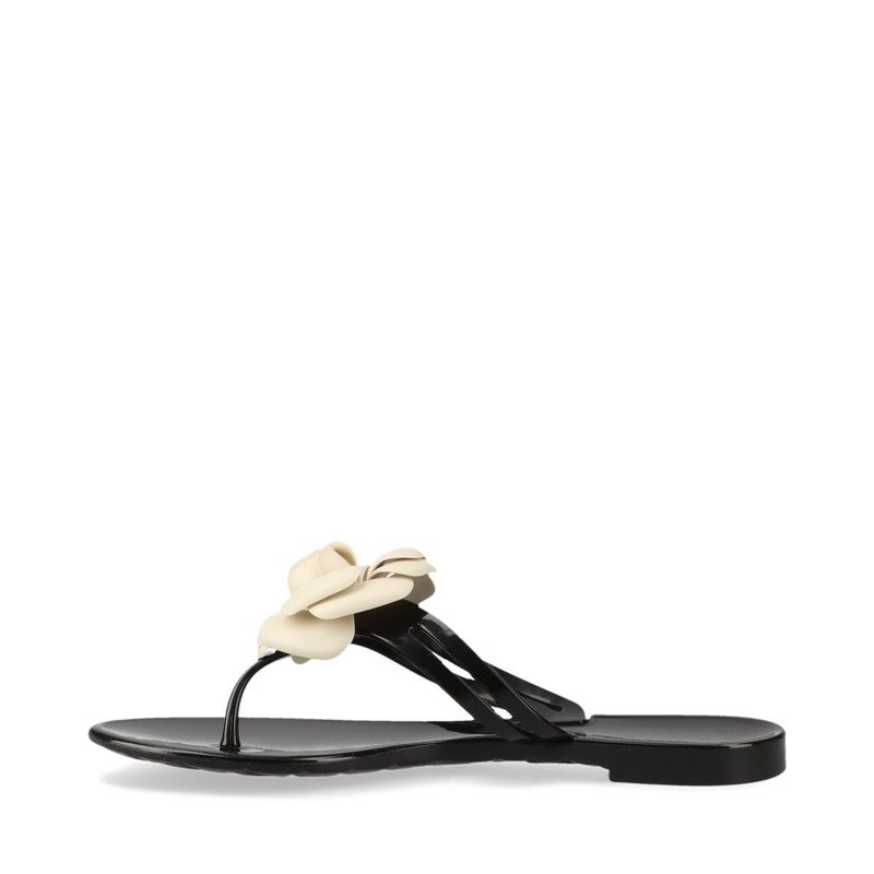 Chanel Coco Mark Camellia Rubber Sandals 35 Black And White — view 5