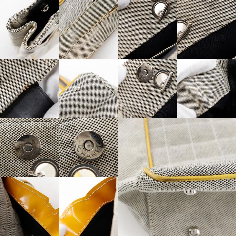 Chanel Camellia NO5 Chocolate Bar Chain Tote Canvas Gray Yellow Bag — view 9