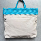 Bottega Veneta Intrecciato Leather Tote Handbag Bicolor Light Blue Ivory A4 — view 6