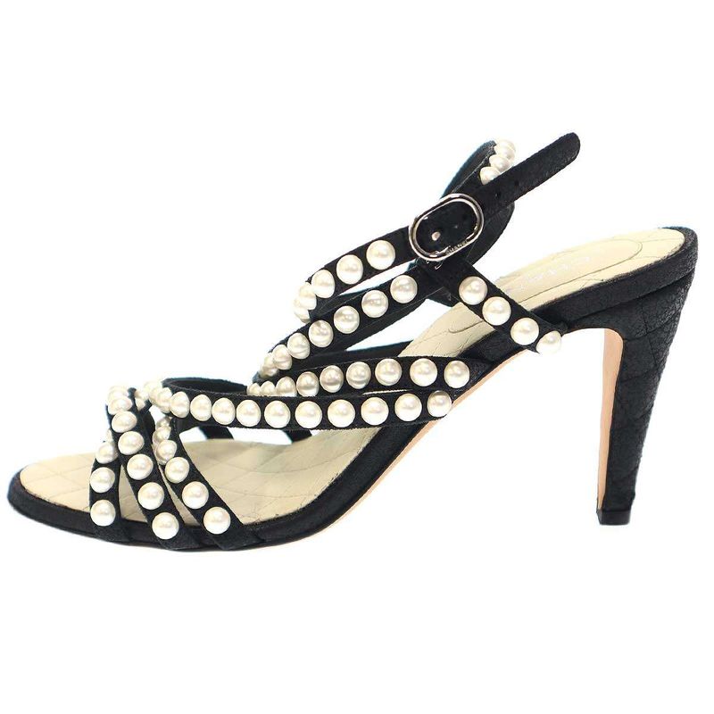 Chanel Multi-Strap Quilted Pearl Sandals Black 37 1 2 — view 2