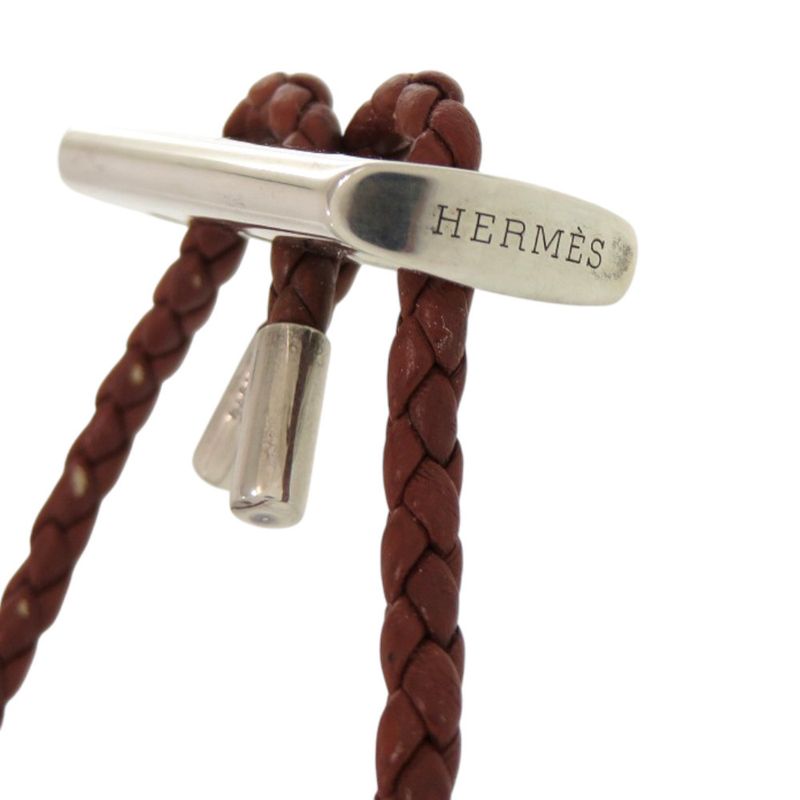 Hermes Leather 925 Silver Hardware Brown Bracelet 1126 — view 7