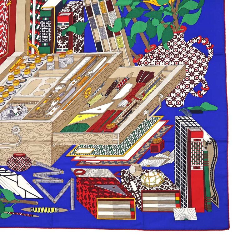 Hermes Carre 140 LES Tresors D UN Artiste Scarf Cashmere Silk Blue — view 4