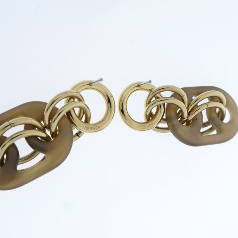 Hermes Yulidice PM Earrings Buffalo Horn Pair Brown Gold Hardware — view 6