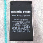 Hermes Neo Lo Cabasol 100% Cashmere Gris Chine Logo Leather Patch Fringe Scarf — view 8