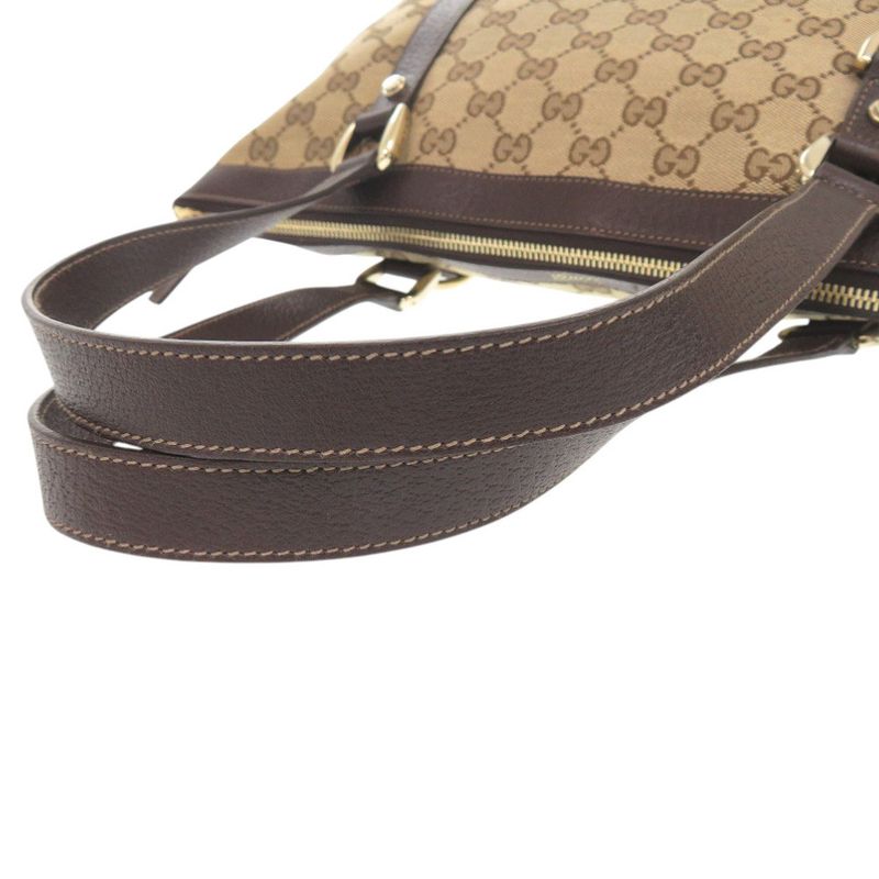 Gucci 02026 GG Canvas Leather Beige Brown Handbag 0416 — view 7