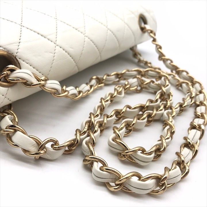 Chanel CC Logo Turnlock Lambskin Double Flap Chain Shoulder Bag White — view 6