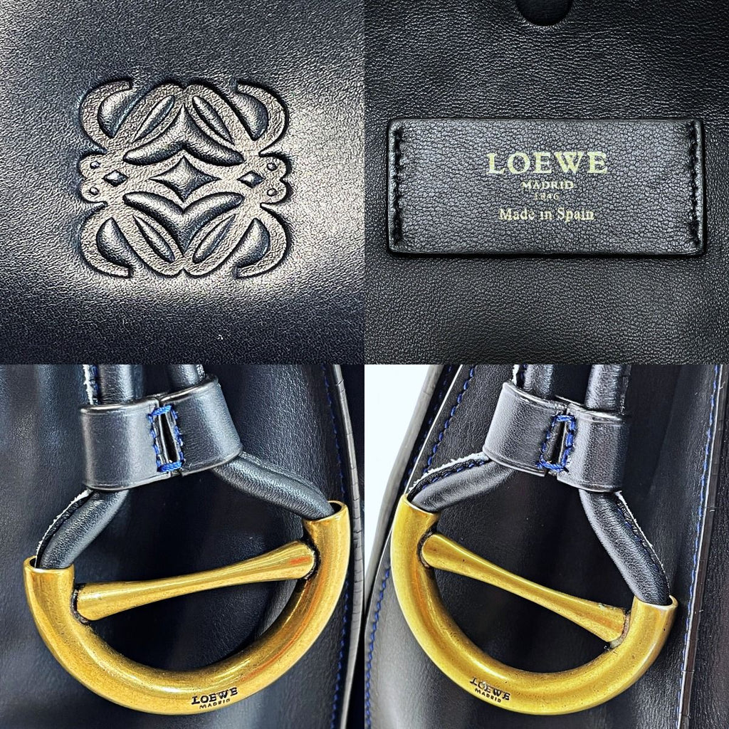 Loewe Anagram Flamenco 30 Navy Blue Stitch Tote Bag Gold Hardware — view 5