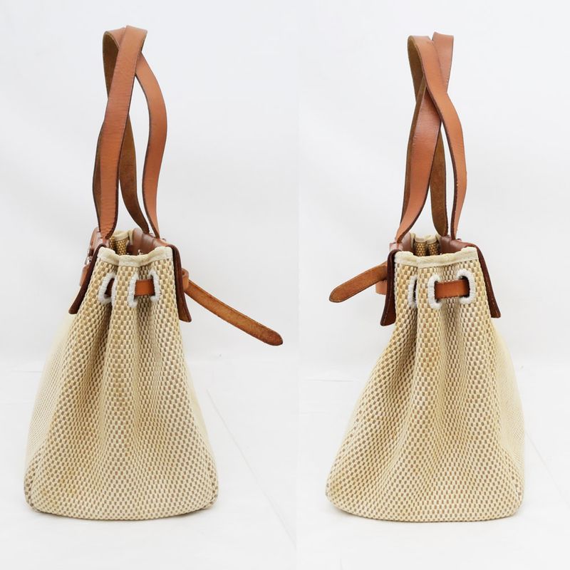 Hermes Herbag Her Bag Cabas MM Toile GM Tote Hand Silver Hardware — view 4