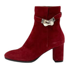 Hermes Saint Germain Boots Short Shoes Kelly Hardware Suede Red Silver — view 3