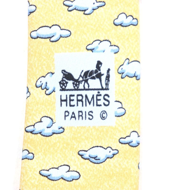 Hermes 100% Silk Clouds Animal All Over Pattern Necktie Orange Blue — view 6
