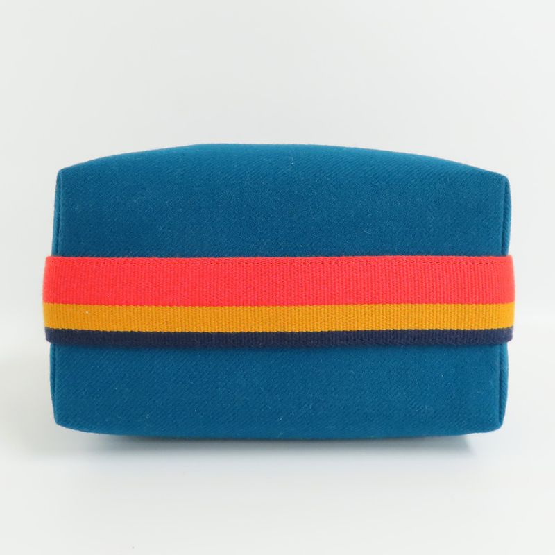 Hermes Brid A Black PM Cabas Le Bleu-paon Wool Pouch — view 5