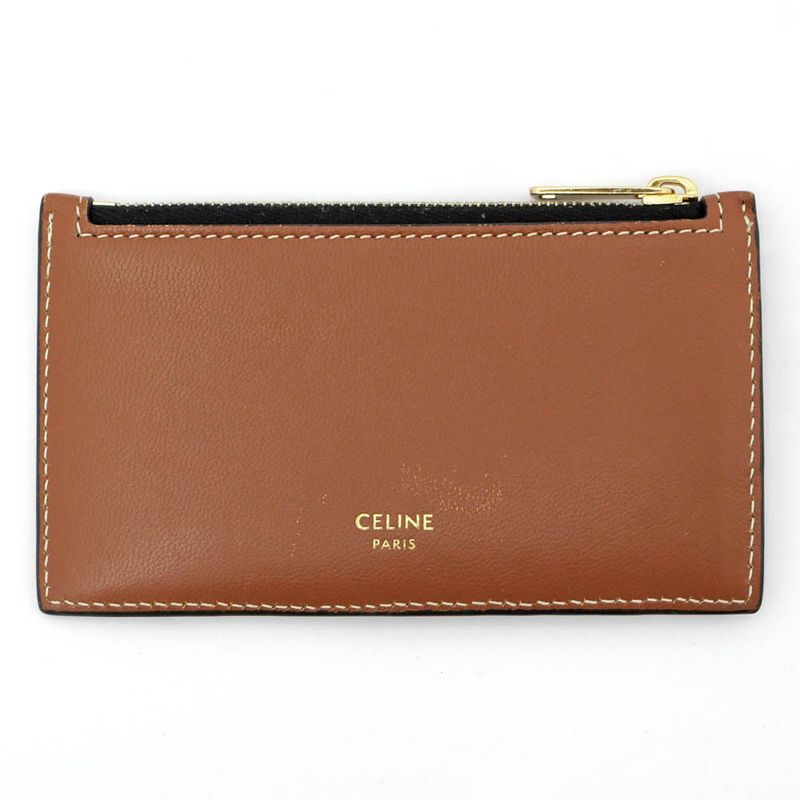 Celine Triomphe Coin Case Holder Tan Gold Hardware Leather — view 3
