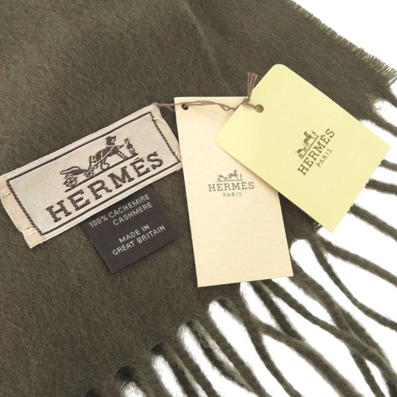 Hermes T H6 Cashmere Khaki Scarf 0104 — view 3