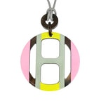 Hermes Necklace H Equipe Buffalo Horn Pink Gray Yellow Pendant