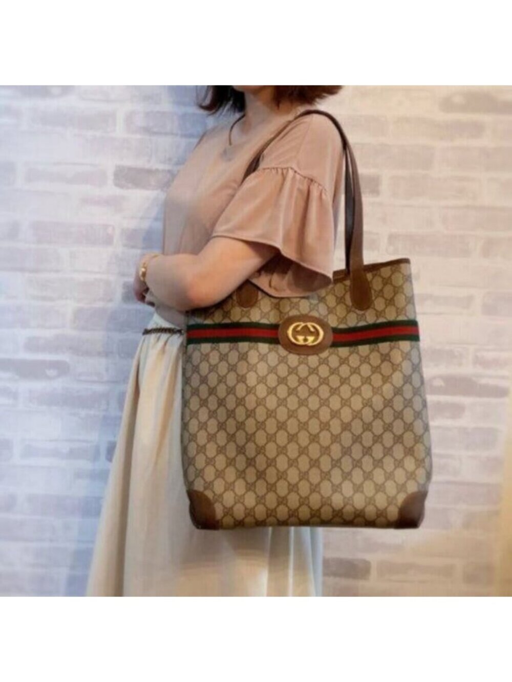 Gucci GG Marmont Sherry Large Tote Canvas Ophidia Shoulder Bag Handbag