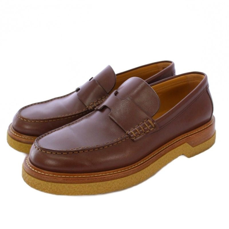Hermes Dublin Loafers Cles Peep Sole Leather 41 Brown KH