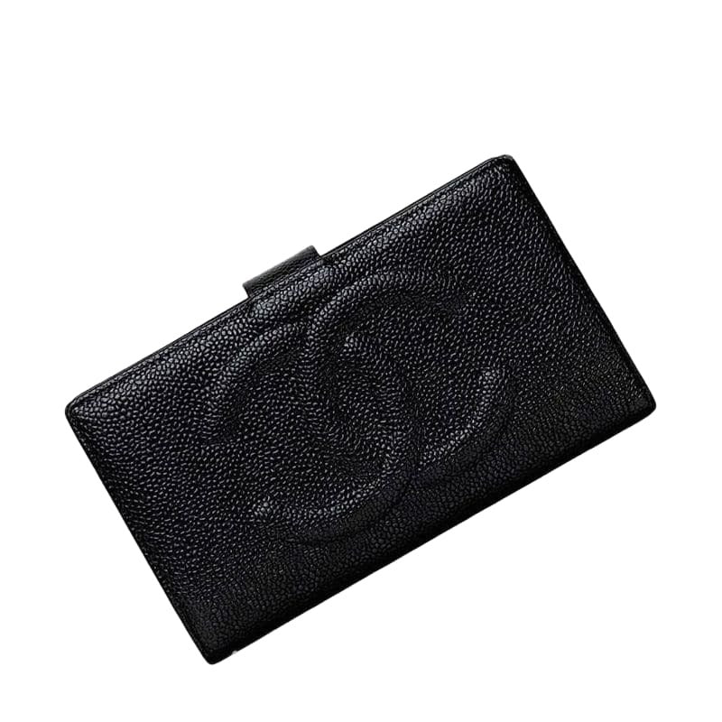 Chanel Fold Over Clasp Long Wallet Black