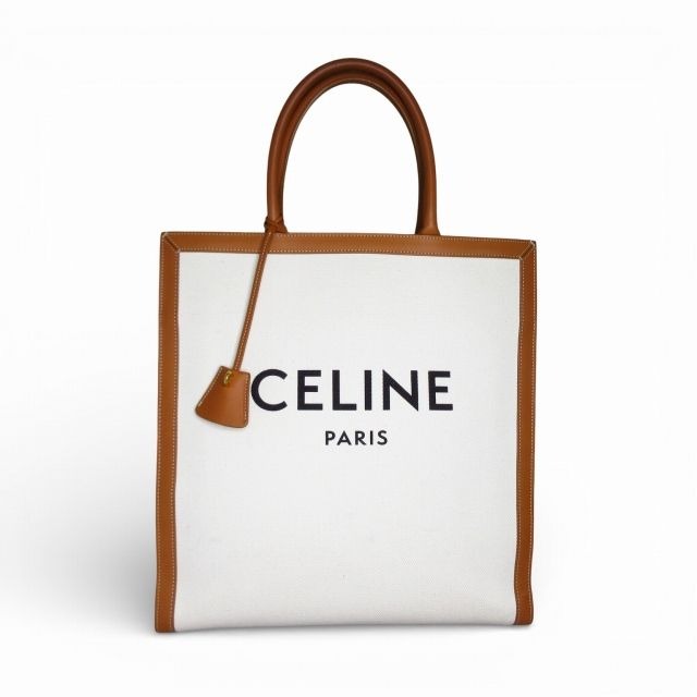 Celine Vertical Cover Large Canvas Leather Camel