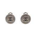 Chanel Earrings Silver Metal Round CC Logo Costume 00c