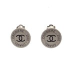 Chanel Earrings Silver Metal Round CC Logo Costume 00c