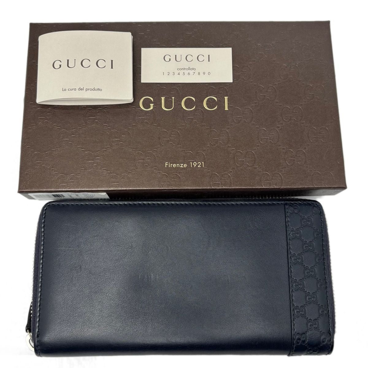 Gucci Wallet Leather Mistral Micro Guccissima Navy Silver