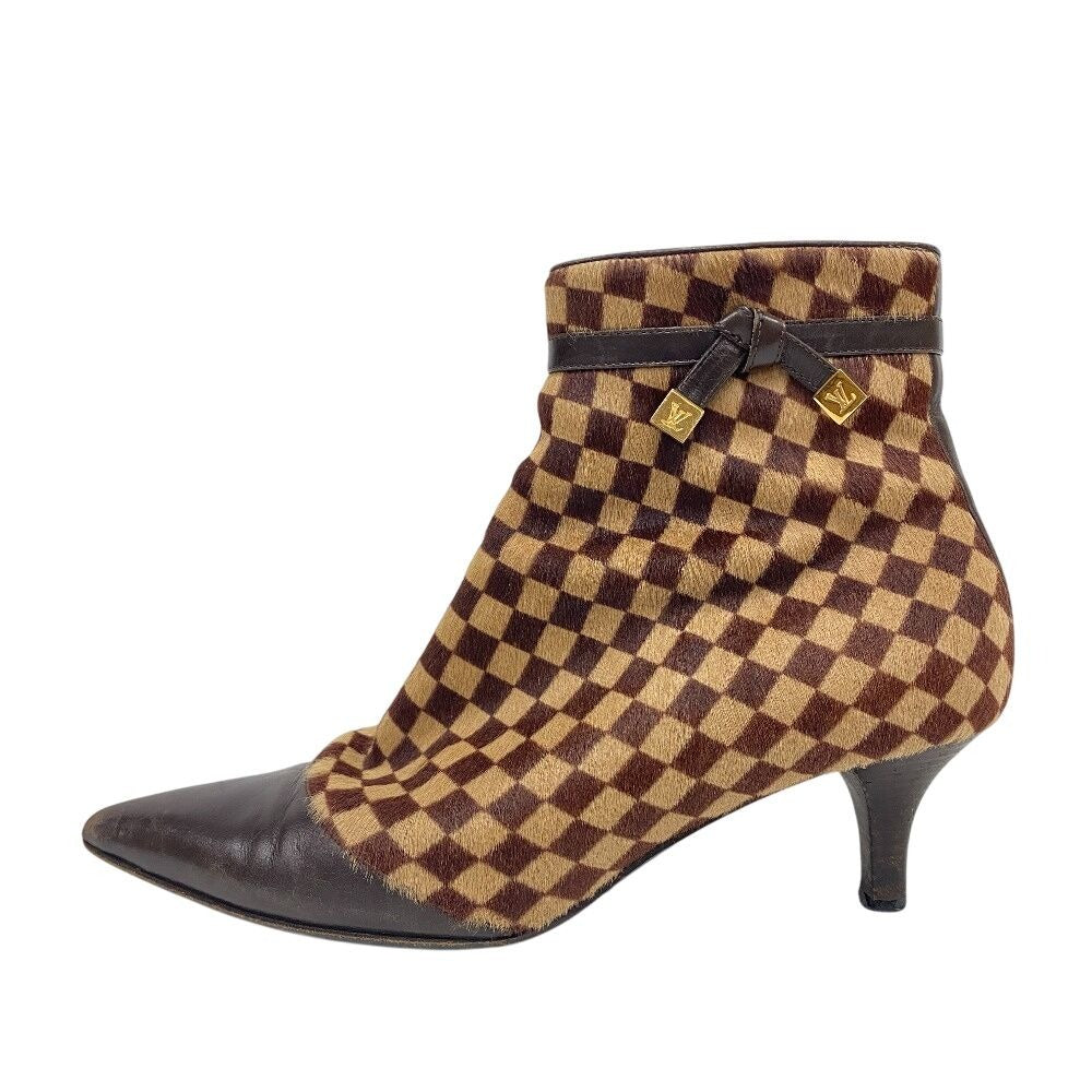 Louis Vuitton Short Boots Sauvage Pointed Toe Booties Damier Calf Hair Brown
