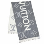 Louis Vuitton Echarpe Monogram Capital Cashmere Wool Scarf with Fringe Gray Off — view 2