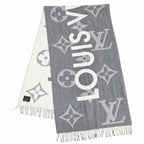 Louis Vuitton Echarpe Monogram Capital Cashmere Wool Scarf with Fringe Gray Off
