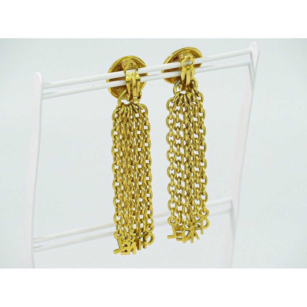 Chanel Logo Tassel Earrings Gold Plated — view 6